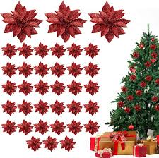 Röd Glitter Julstjärna - 36-pack Konstgjorda Blommor