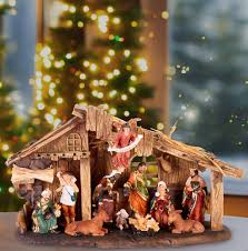 Julsäng med 11 Handmålade Figurer - BRUBAKER 32 cm