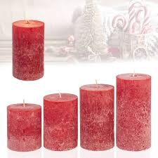 Rustika Julstump-ljus Set i Rött – 4-pack