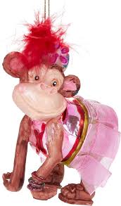 Handmålad Julboll - Cirkusapa i Klänning