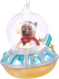 Handmålade UFO-julgranskulor med julassistent - Blå