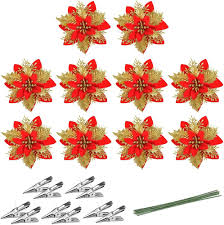 AZURAOKEY Glitter Julstjärnor - Konstgjorda Blommor för Dekoration
