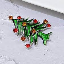 Julgran Brosch med Strass och Grön Emalj