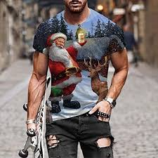 CGGMVCG Julskjorta för Män - Kortärmad 3D Jultomte