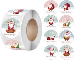 Runda Julklistermärken med Jultomte